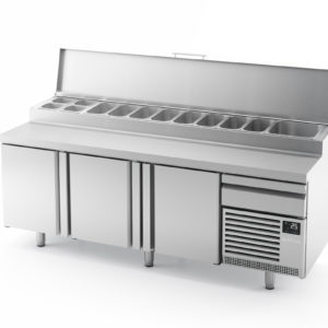 MEUBLE PRÉPARATION PIZZA-3PTE-DESSUS+COUVER INOX