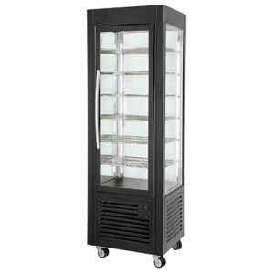 Vitrine panoramique positive 360L noire plateaux fixes
