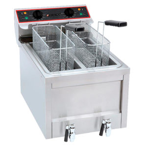 Friteuse de table élect. 2 cuves avec vidange 2 x 8 L